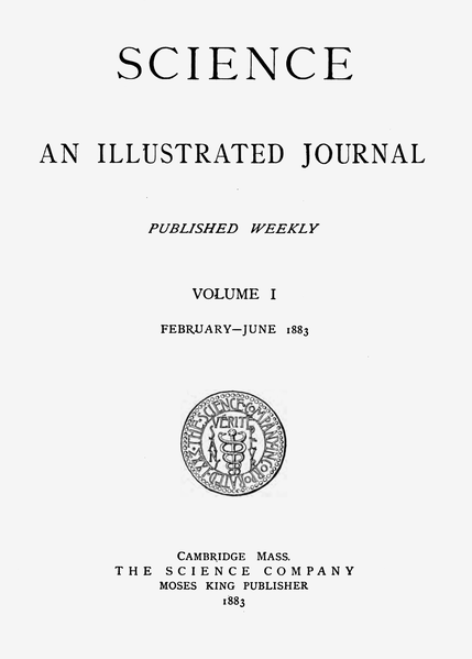 Обкладинка першого тому журналу Science за 1883 рік